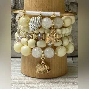 Elegant Bohemian Bead Bracelet Set - Trendy Beige Layered Boho Chic Bracelets